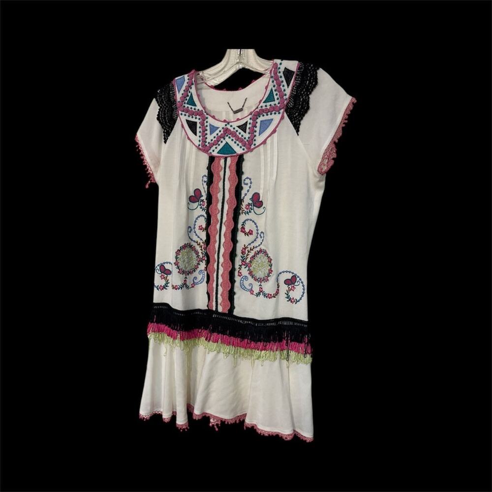 Custo Barcelona FRINGE EMBROIDERED MINI DRESS SZ S